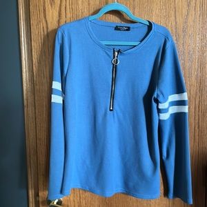 Blue and white zipper front, long sleeve shirt. Waffle fabric. Never worn!